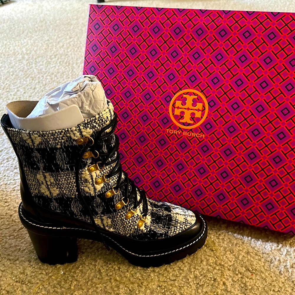 The Miller Lug Sole Boot from Tory Burch ; Size : US 8; Color: Black/White